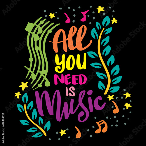 All you need music  hand lettering. Poster motivational quote.