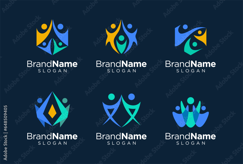 set of abstract people and child care logo set of abstract people and child care logo