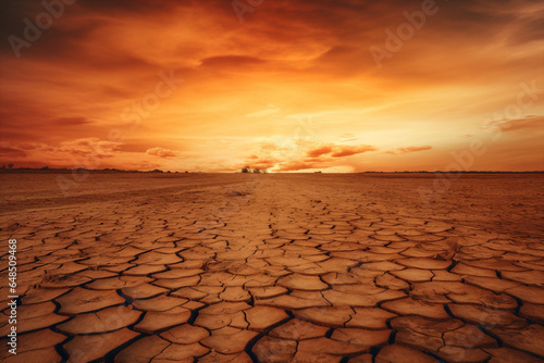 Orange sky arid earth hot drought dirt ground disaster dry heat desert crack
