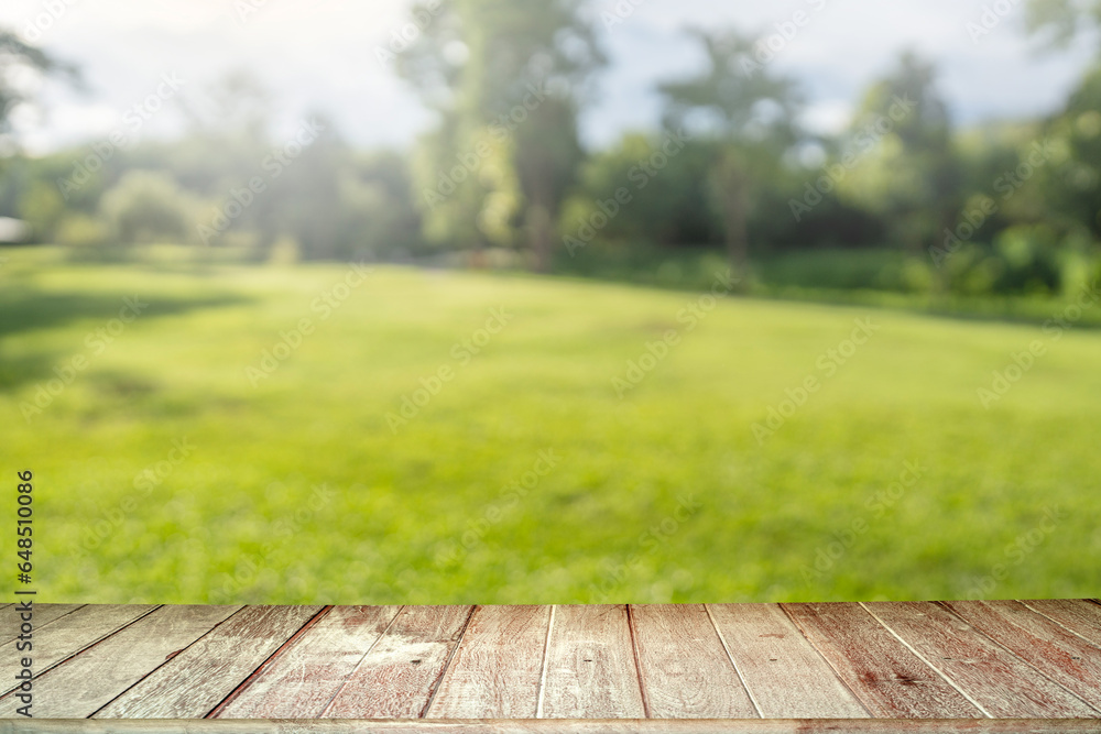 Wooden planks against soft focus meadow background.
Wooden planks against soft focus meadow background.