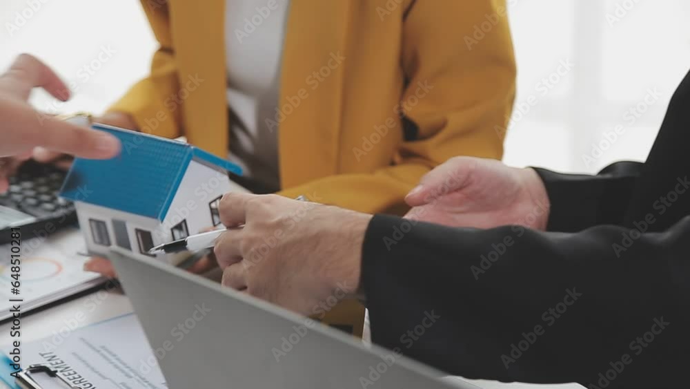 Real estate agent and customer signing contract to buy house, insurance or loan real estate.rent a house,get insurance or loan real estate or property. Real estate agent and customer signing contract to buy house, insurance or loan real estate.rent a house,get insurance or loan real estate or property.