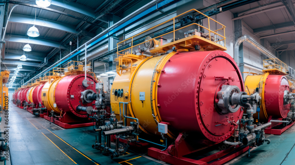 Big gas boilers in modern industrial boiler room