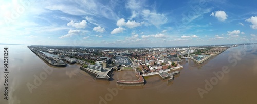 Overhead drone photo looking down over the marina area of Kingston-upon-Hull, UK