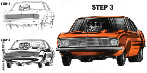 orange drag race illustration isolated in white background, this design is not ai generated.` Please see my portfolio. I've been making microstock designs for 3 years