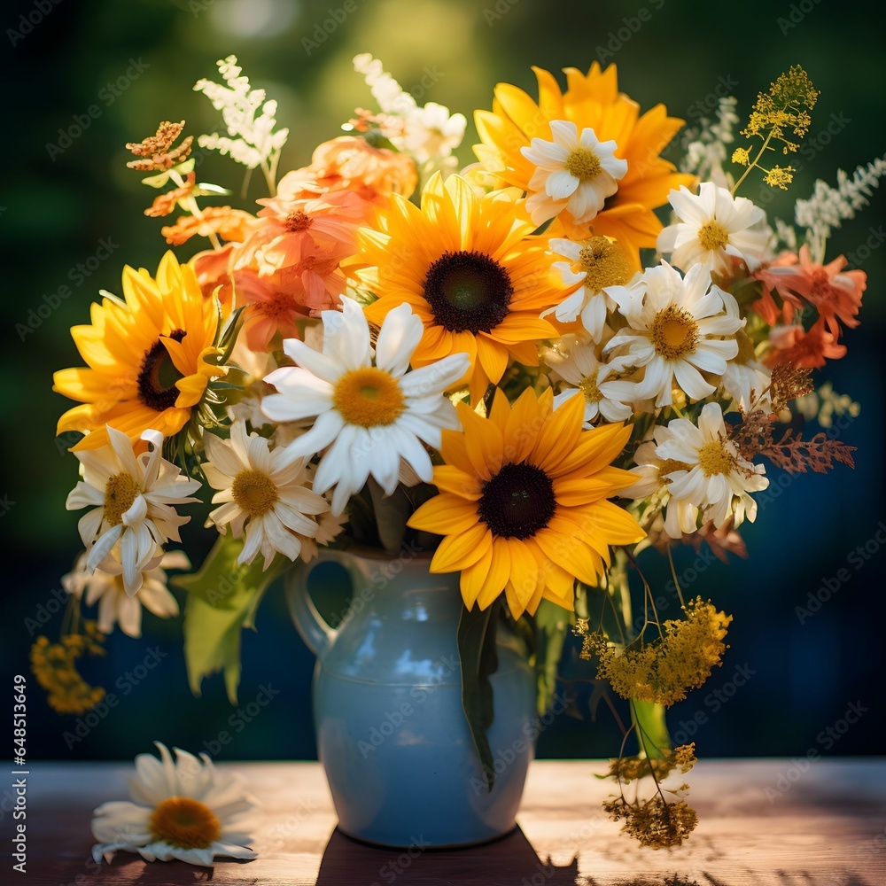 custom made wallpaper toronto digitalA vibrant and joyful arrangement of sunflowers and daisies, radiating happiness and energy
