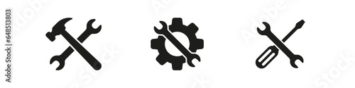 Service icon. Spanner hummer vector set. Mechanical workshop logo. Mechanic repair sign.