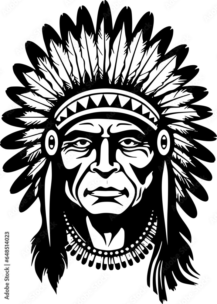 Indian Chief | Black and White Vector illustration Indian Chief | Black and White Vector illustration