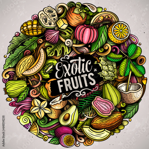 Exotic Fruits cartoon vector doodles illustration