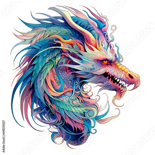 A color tattoo illustration, surreal dragon. Generative AI 