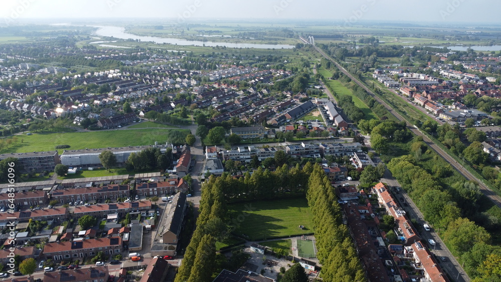 Drone view of a small Dutch city.
