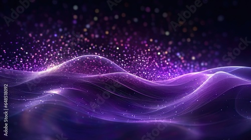 Abstract Purple Particle Wave with Shining Stars. Stunning Digital Background