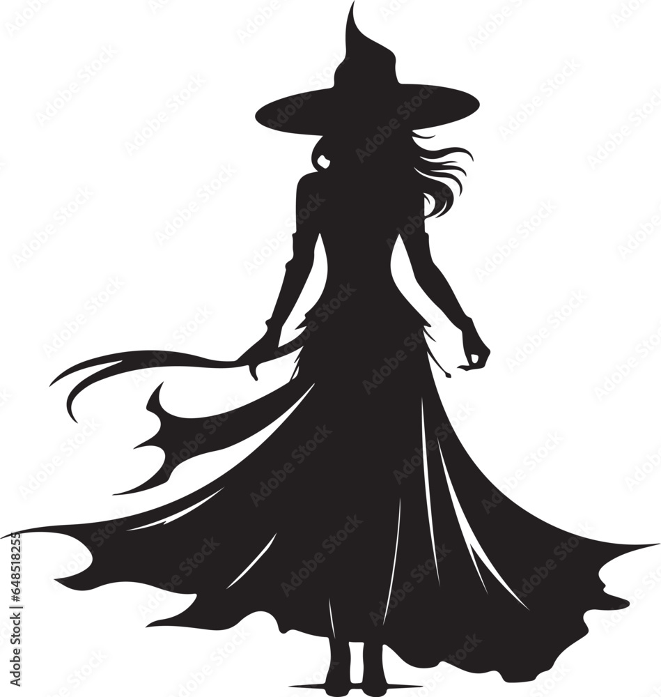 vector illustration of witch in hat Black and white vector silhouette illustration. Halloween Witch design element Halloween event vector illustration of witch in hat Black and white vector silhouette illustration. Halloween Witch design element Halloween event