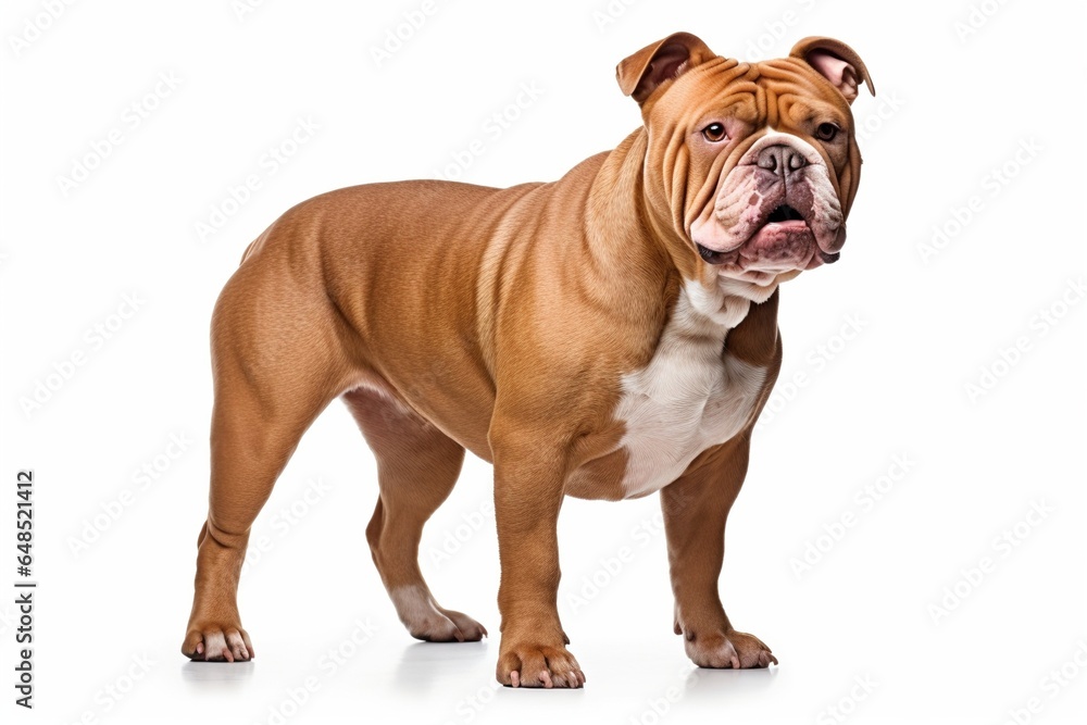 brown bully xl dog looking fierce isolated on white background