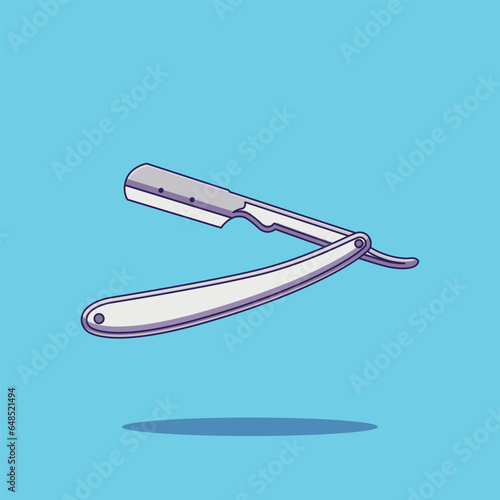 A Cartoon Vector Icon Illustration of a Straight Razor, Representing the Personal Care Object Icon Concept. Isolated Premium Flat Design