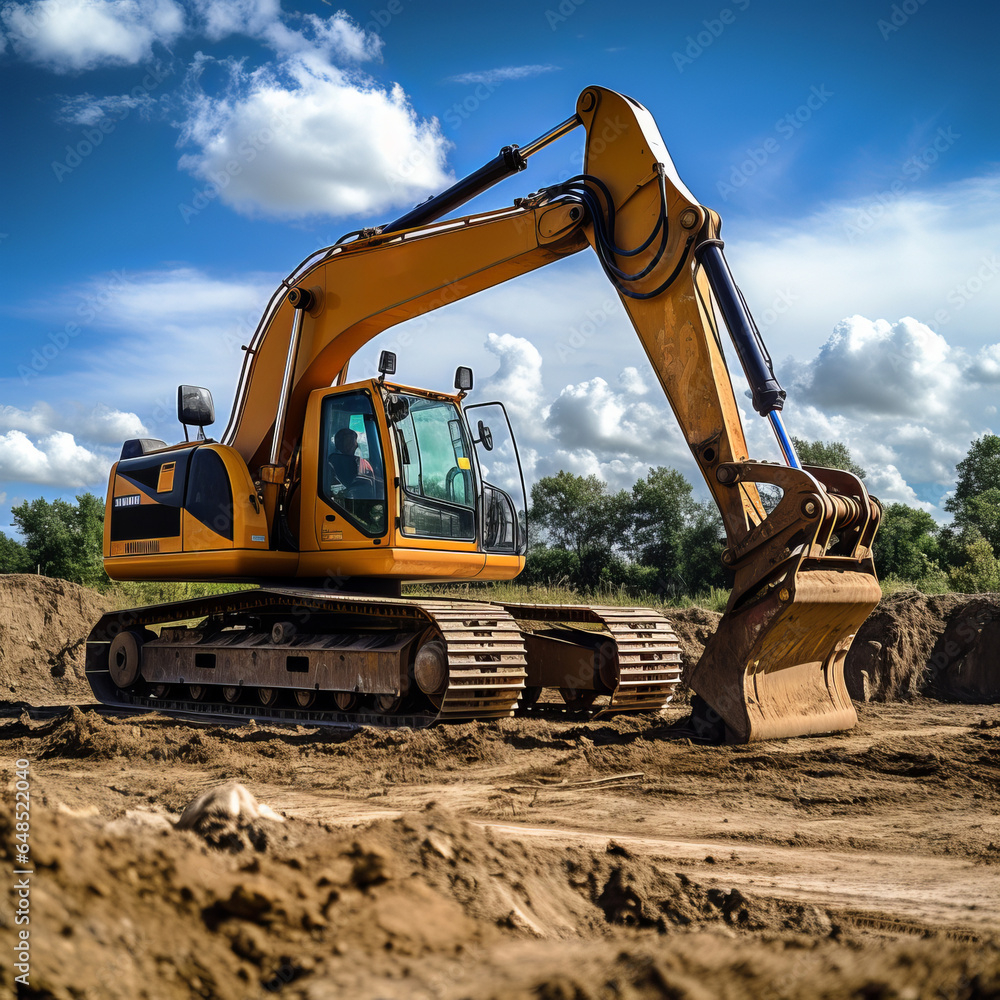 Heavy excavator digging. Excavator at work