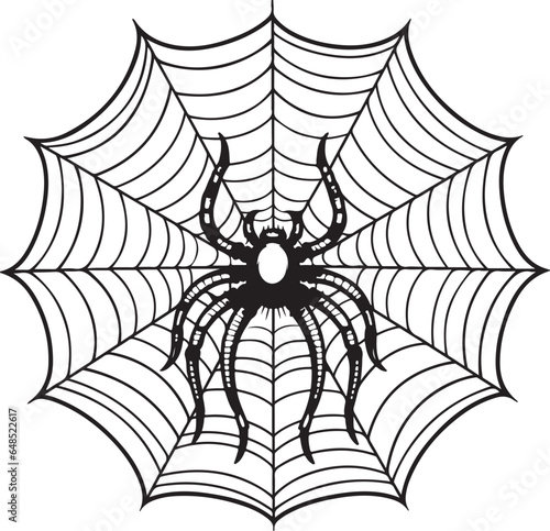 Black spider and Scary spiderweb halloween symbol Isolated on white vector illustration silhouette