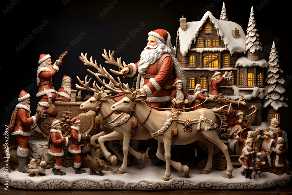 escena navideña Papa Noel entregando regalos