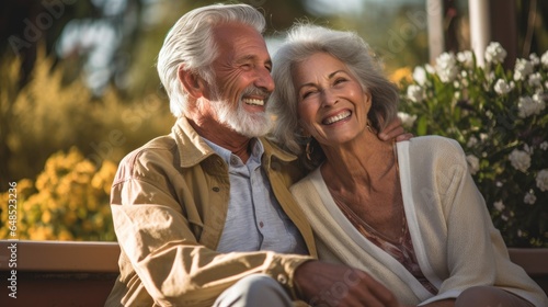 Middle-aged couple poses happily hugging