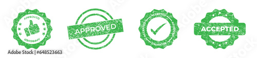 Approved stamp icons. Accepted badges. Approval and accepted stamp sticker set. Vector illustration.