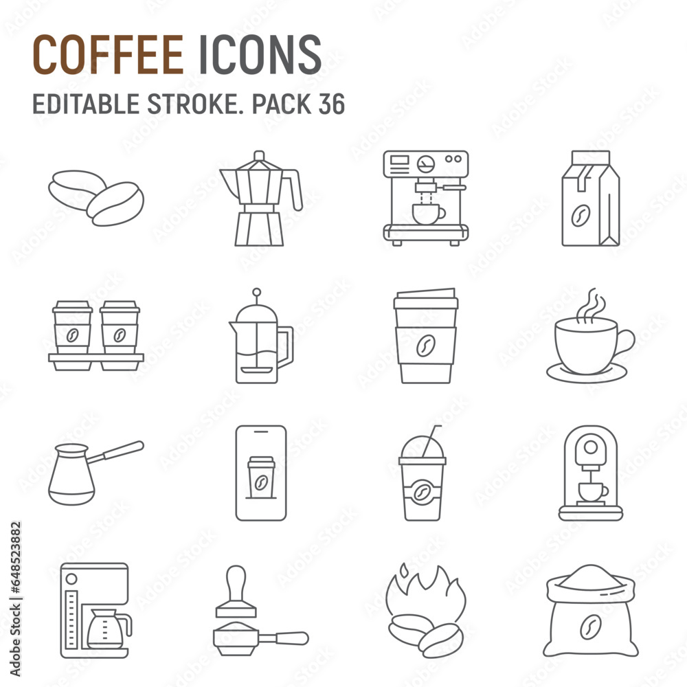 Coffee line icon set, coffe shop collection, vector graphics, logo illustrations, caffeine vector icons, cafe signs, outline pictograms, editable stroke Coffee line icon set, coffe shop collection, vector graphics, logo illustrations, caffeine vector icons, cafe signs, outline pictograms, editable stroke