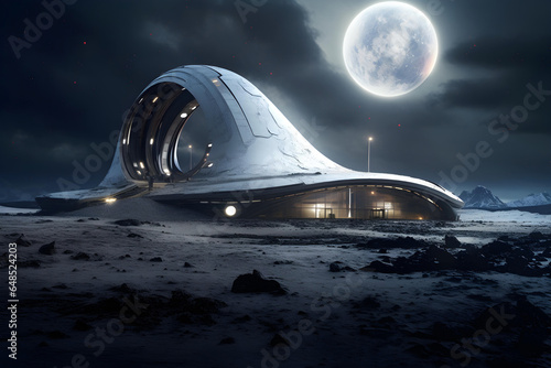 A futuristic building on the moon. Dreamscape.