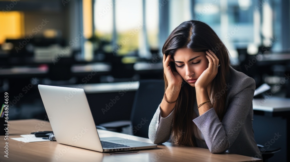 A stressed businesswoman at work A stressed businesswoman at work