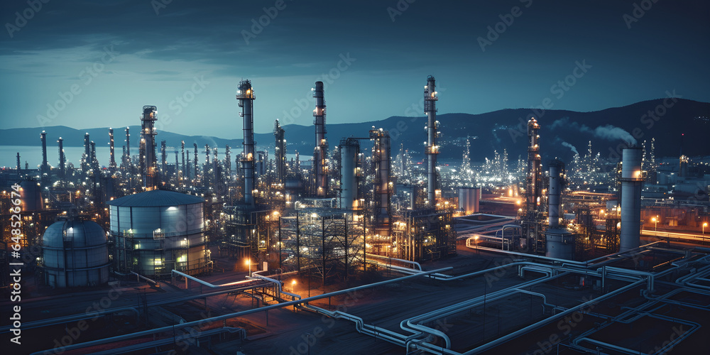 oil refinery field at night, the petrochemical industry Oil Industry generative AI 