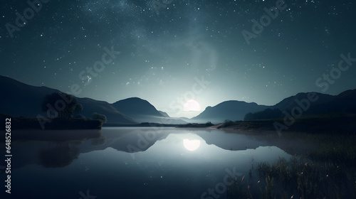 dreamy scene with a full moon and stars three generative AI © NAWKO