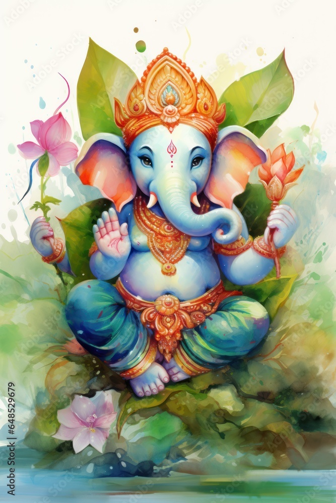 Shree ganesha watercolor painting, Ganesh chaturthi poster