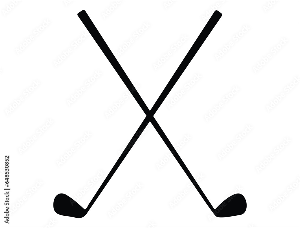 Crossed golf sticks silhouette vector art white background Stock Vector