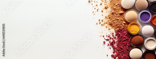 facial powders and lids on white background banner photo