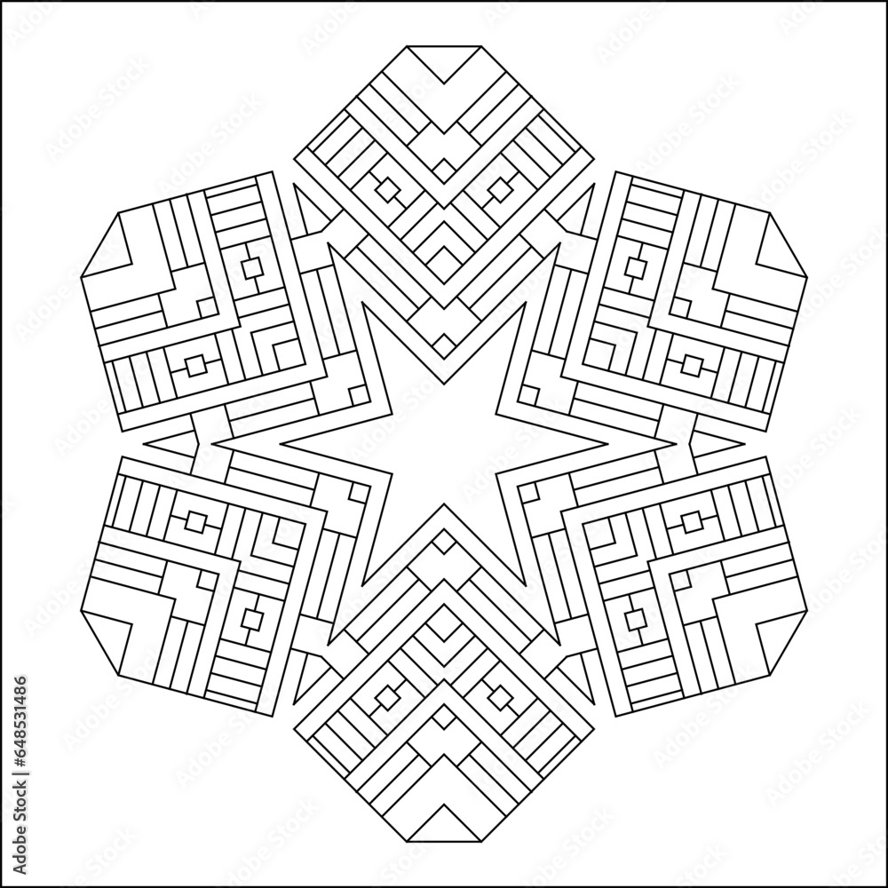 Easy Coloring Pages for Adults. Coloring Page of geometric abstract mandala. Simple mandala in a hexagon shape. EPS 8. #741