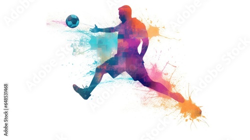 Action moment of a soccer player kicks the ball. Poster art in the style of speed painting. Generative AI