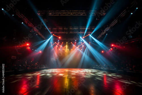 Empty huge stage with colorful spotlights
