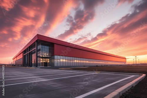 Logistics management modern warehouse and parking in background or beautiful sky and senset lighting. Management concept for logistics and online shops. © cwa