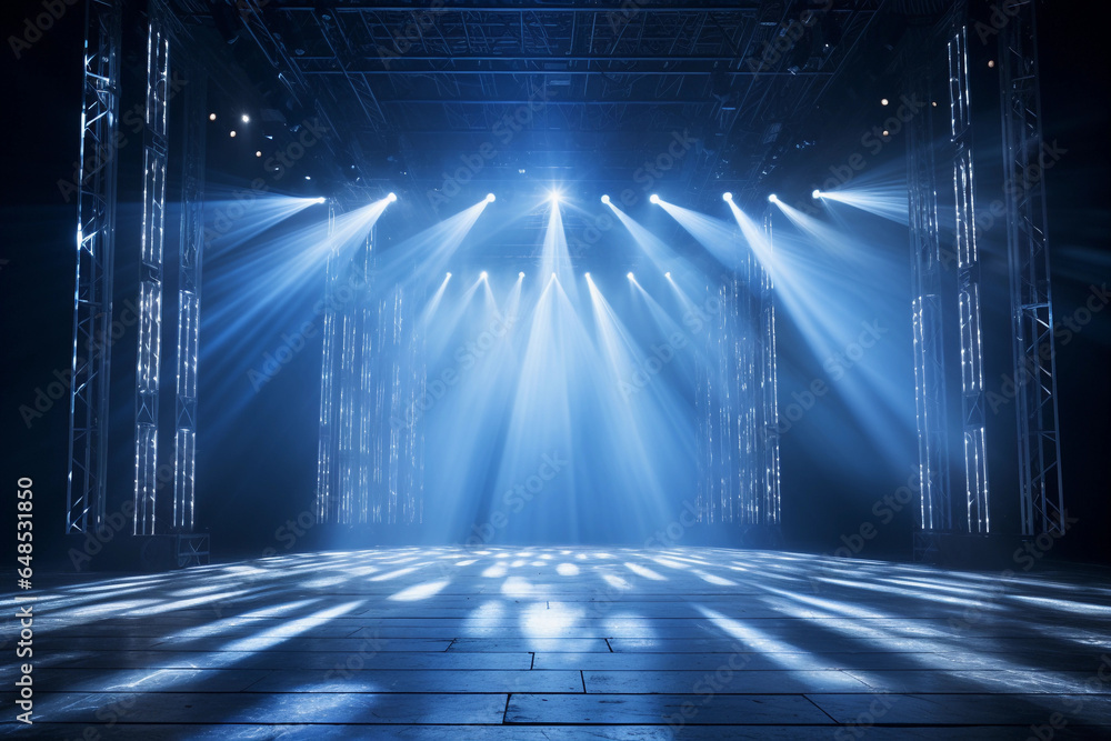 Empty huge stage with white spotlights - obrazy, fototapety, plakaty 