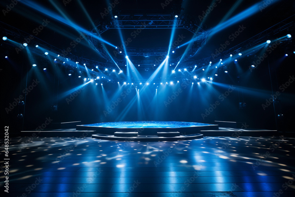 Empty big stage with white spotlights - obrazy, fototapety, plakaty 