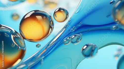 Oil bubbles background, Bubbling drops of aqua liquid. Oil bubbles in abstract natural transparent liquid fluid splash photo