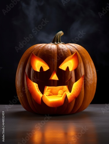 Halloween pumpkin glowing from inside, isolated from background