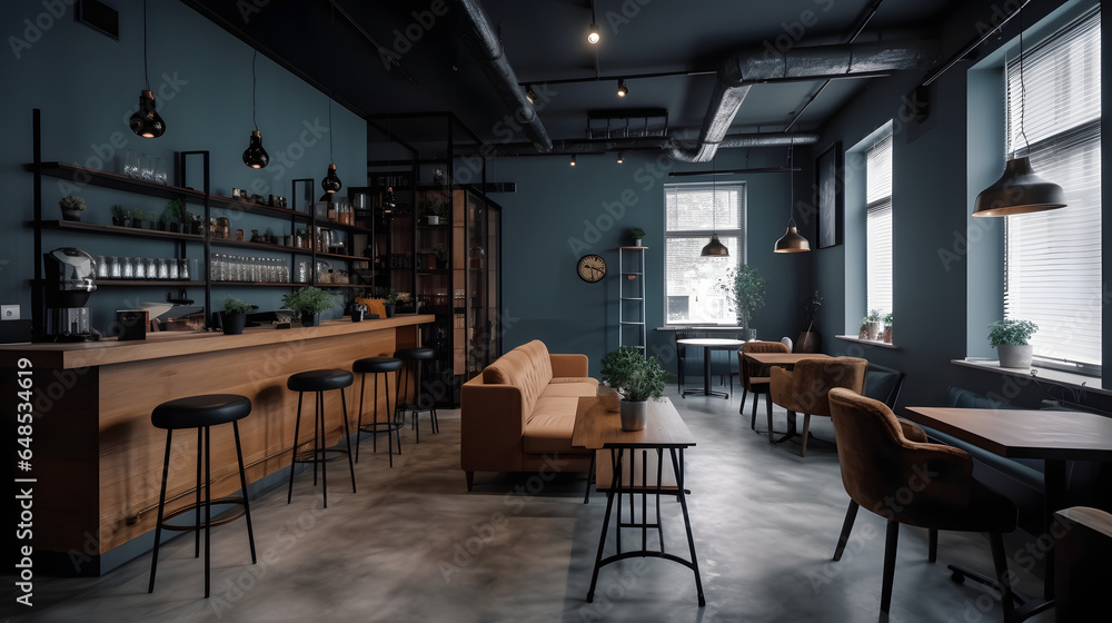 fashionable and trendy coffee shop with stylish decor and one generative AI
