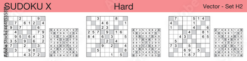 A set of 3 hard scalable sudoku X puzzles suitable for kids, adults and seniors and ready for web use, or to be compiled into a standard or large print activity book.