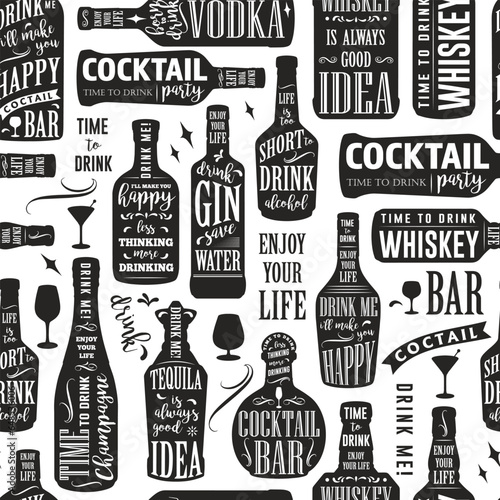 Alcoholic drinks monochrome pattern seamless