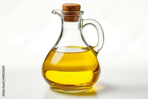 Isolated on white a jar decanter filled with either olive or sunflower oil