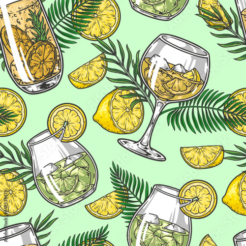 Exotic cocktails seamless pattern colorful