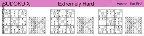 A set of 3 extremely hard scalable sudoku X puzzles suitable for kids, adults and seniors and ready for web use, or to be compiled into a standard or large print activity book.