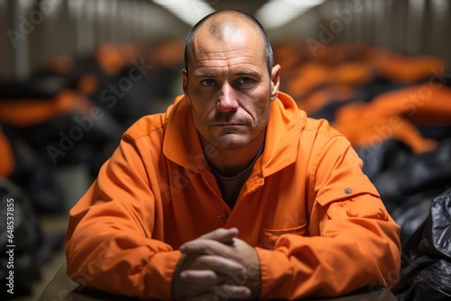 A man in an orange uniform in prison thinks about freedom