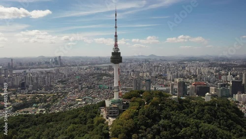 a drone-shot view of a Seoul tower,Seoul Korea,