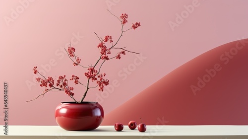 Product demonstration podium with cherry blossoms