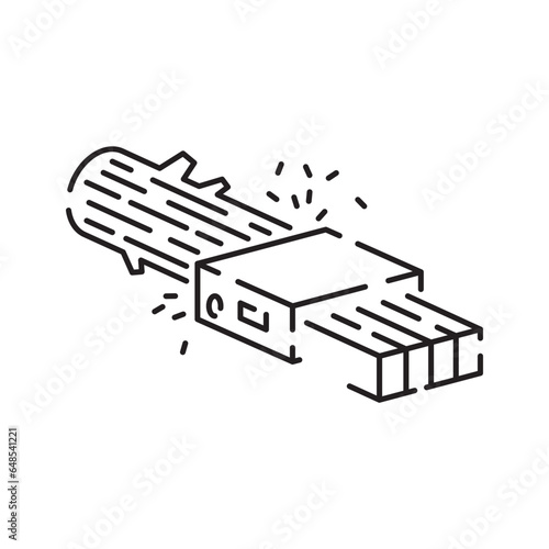 Woodcutter line icon. Logging, sawmill line icon in circles, logging truck, tree harvester, timber, lumberjack, wood and lumber. Vector illustration