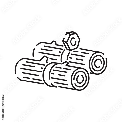 Woodcutter line icon. Logging, sawmill line icon in circles, logging truck, tree harvester, timber, lumberjack, wood and lumber. Vector illustration